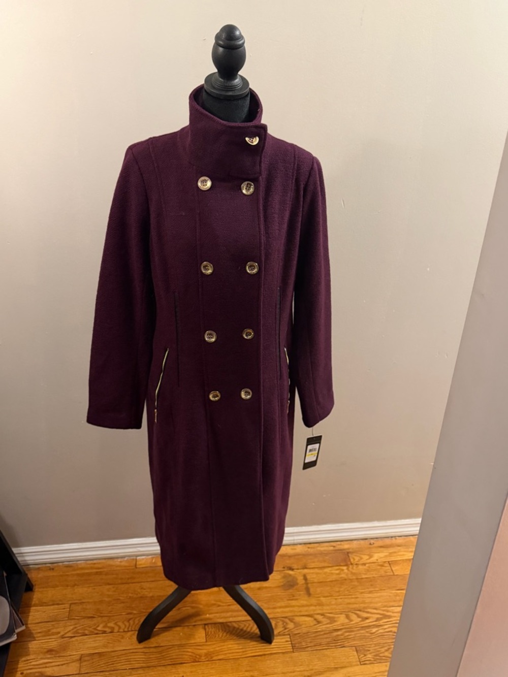 Guess Women's Double-Breasted Pea Coat in Burgundy
